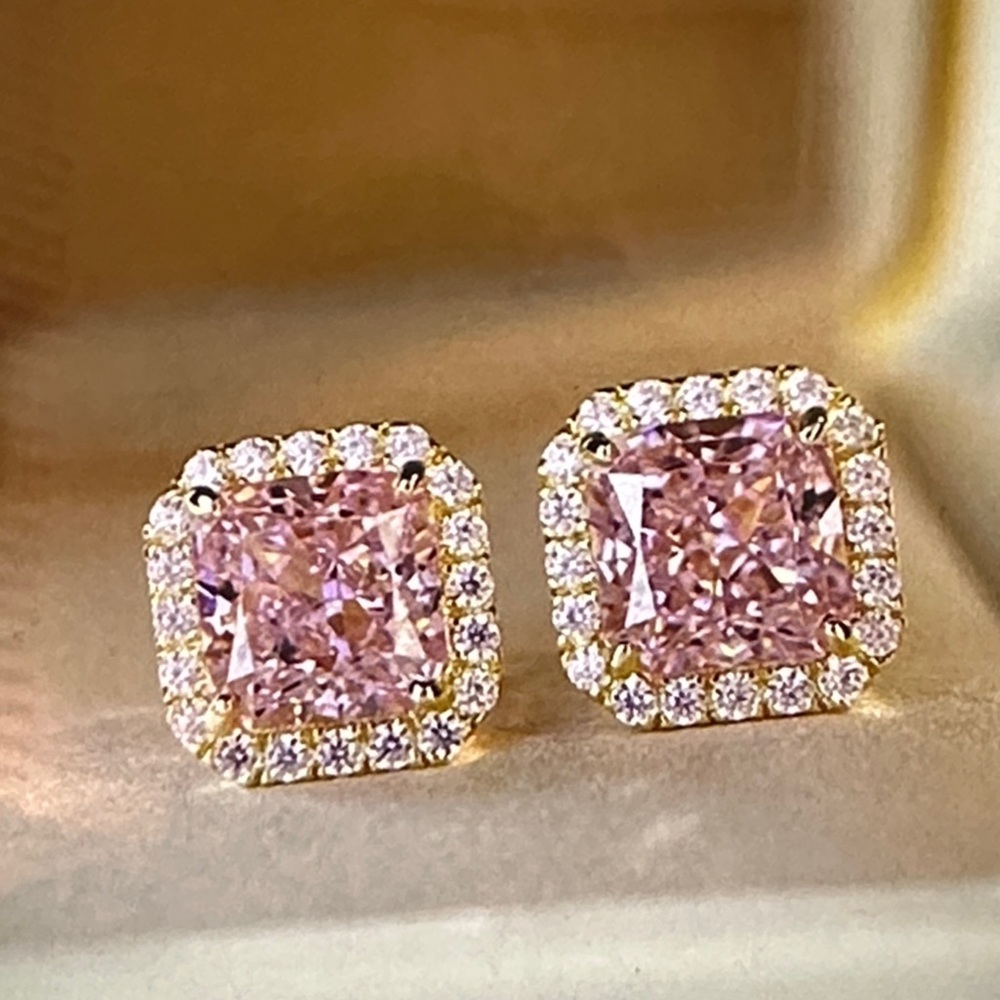 Elegant Pink and Gold Stud Earrings